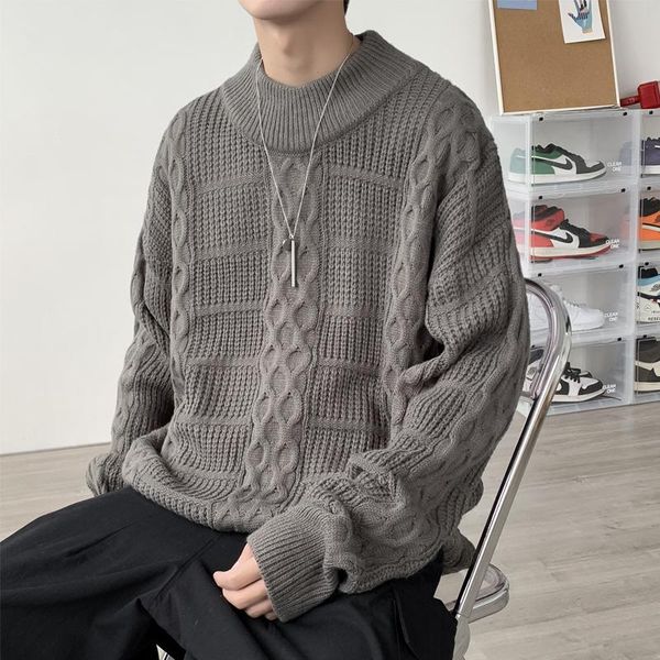 

men's sweaters -5xl plus size mens sweater traditional knit pattern natural casual crew neck cable thermal pullover, White;black