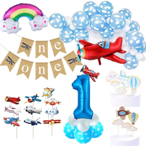 Decoração Do Partido 1 Set Airplane Nuvem Tema Látex Globos 30 polegadas Número de Folhas Balões Coluna Baby Chuveiro Decorações de Aniversário