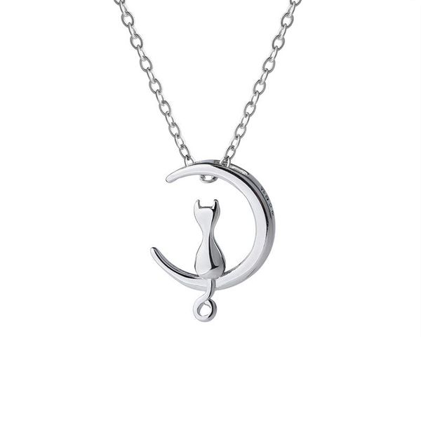 

pendant necklaces lovely cute moon cat necklace charm, Silver