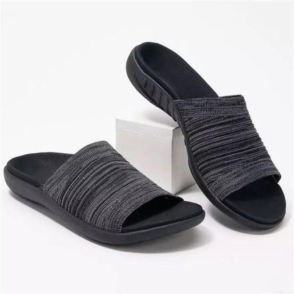 

slippers pure color large size womens style flat round head women's sandal fashion casual shoes women slides beach, Black