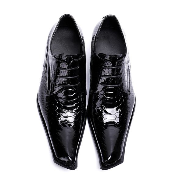 

genuine leather design men business snake skin formal shoes classic square toe lace up men oxford dress shoes zapatilla hombre, Black