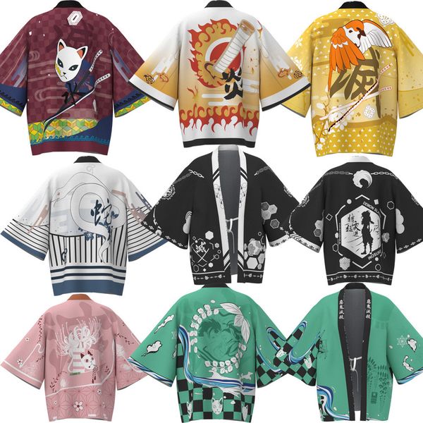 

adult/kids summer casual cool streetwear japanese anime demon slayer kimetsu no yaiba cosplay costumes woman/man kimono, Black