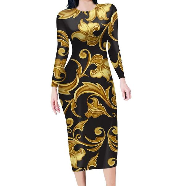 

casual dresses evening party dress print women retro waist three-quarter sleeve shirt loose piece classical baroque style, Black;gray