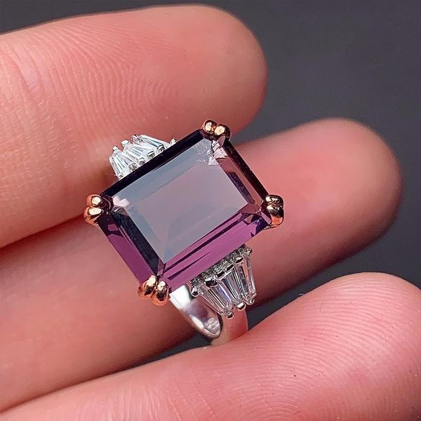 

cluster rings mlkenly trendy crystal geometric square design for women 925 sterling silver elegant female wedding jewelry, Golden;silver