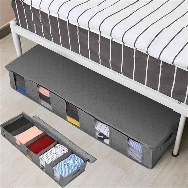 Нетканый под кроватью для хранения мешок для хранения одеяла одеяло для одежды Bin Box делитель складной гардеробной организатор одежды контейнер большой 210922