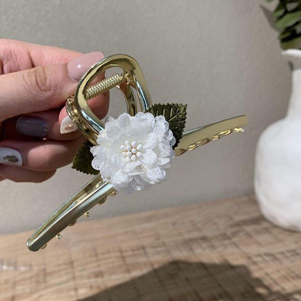

exquisite women elegant rose flower hair claw fabric hair clips metal headband hairpin fashion retro hair accessories oranment 1676 b3, Slivery;white