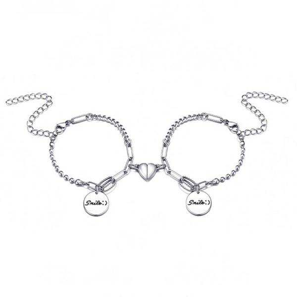 

charm bracelets magnetic couple stainless steel round smile heart magnet anniversary festival gift for him her friends men women, Golden;silver