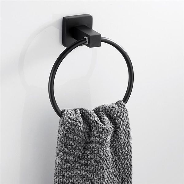 

bathroom storage & organization wall-mounted towel hanger stainless steel ring matte black rust-proof round holder hardware