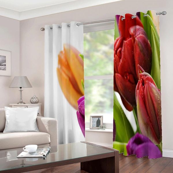 

curtain & drapes colorful beautiful waterdrops lily flowers window for living room bedroom half-blackout sets (left and right side