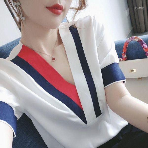 

women's blouses & shirts 2021 summer chiffon shirt short sleeve slim jacket, White