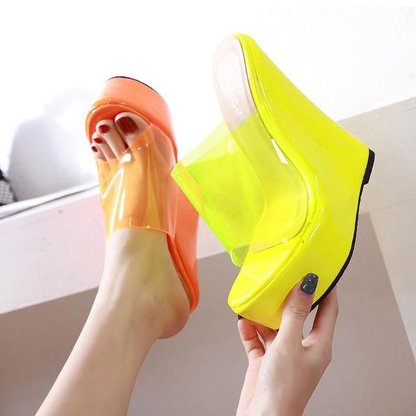 

slippers summer 2021 transparent film sandal stiletto heels for women jelly color plus-size 35-42 ultra high heel, Black