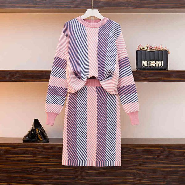

skirt women's suits autumn striped winter knitted tightly released pullovers nightgown and bodycon pencil skirts 2 pieces define female, Black