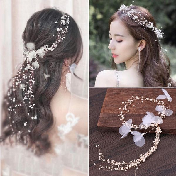 

hair clips & barrettes gorgeous western long wired rhinestones crystals pearls flower wedding headband tiaras floral bridal vine accessories, Golden;silver