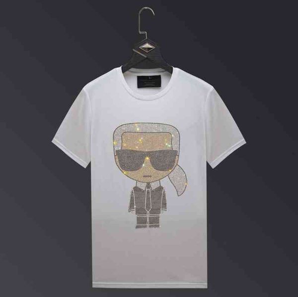 

cartoon rhinestones mens t shirt summer men short sleeve fashion man o neck drill tshirt plus size 6xl w522, White;black