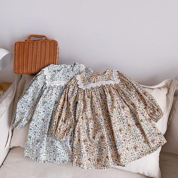 

girl's dresses baby girls dress 2021 autumn kids for floral lace long sleeve princess toddler clothes, Red;yellow