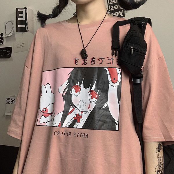 

harajuku korea t shirt women anime bunny fashion cute aesthetic grunge black tee satantic gothic clothes shirt black, White