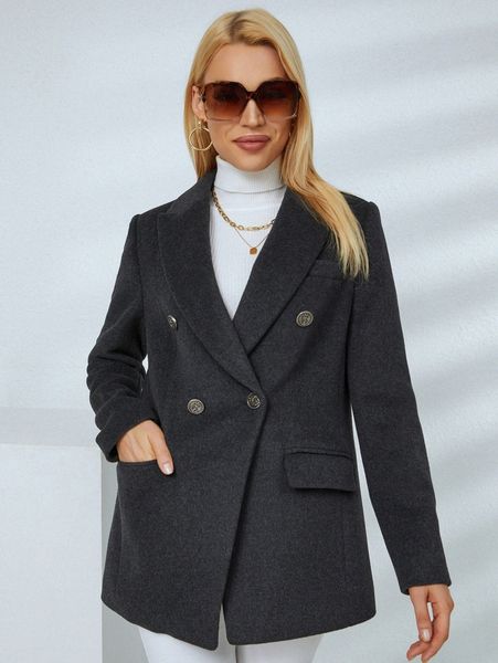 

miegofce double button shawl collar overcoat d61i#, Black