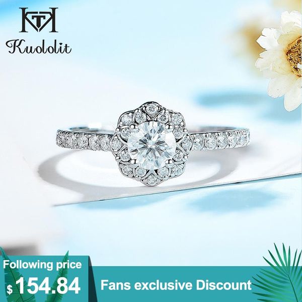 

cluster rings kuololit 585 14k 10k moissanite ring for women round vvs solitaire wedding engagement bridal promise party anniversary, Golden;silver