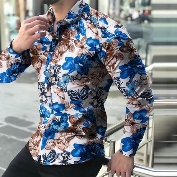 

men's casual shirts men slims fit butterfly print shirt summer butterflies buttons long sleeve lapel for party, White;black