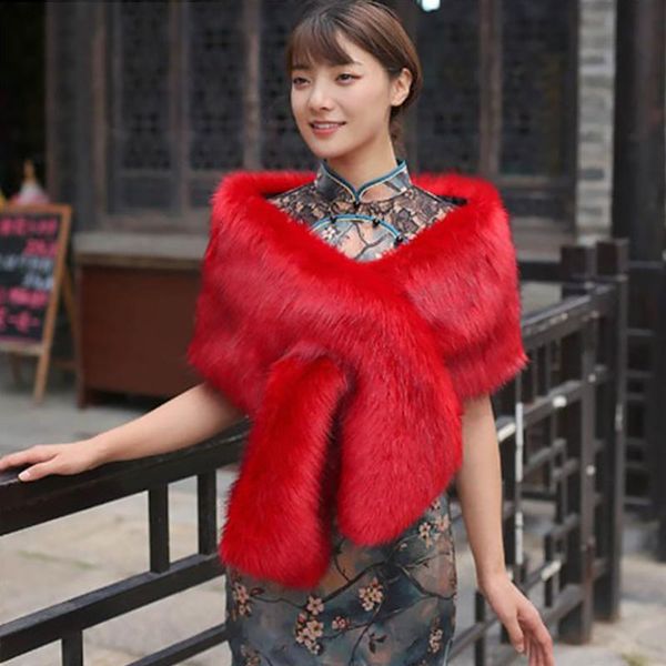 

women's fur & faux autumn winter warm knitted women sweater cheongsam accessories shawl imitation vest stage performance plush widened, Black