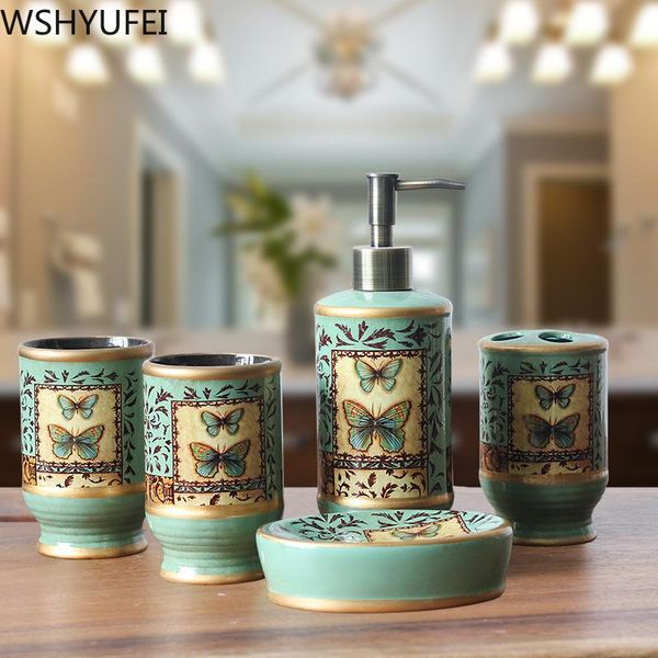 

bath accessory set 5pcs\lot ceramic bathroom wash fashion painted crafts couples mugs elegant and casual with toiletries wshyufei