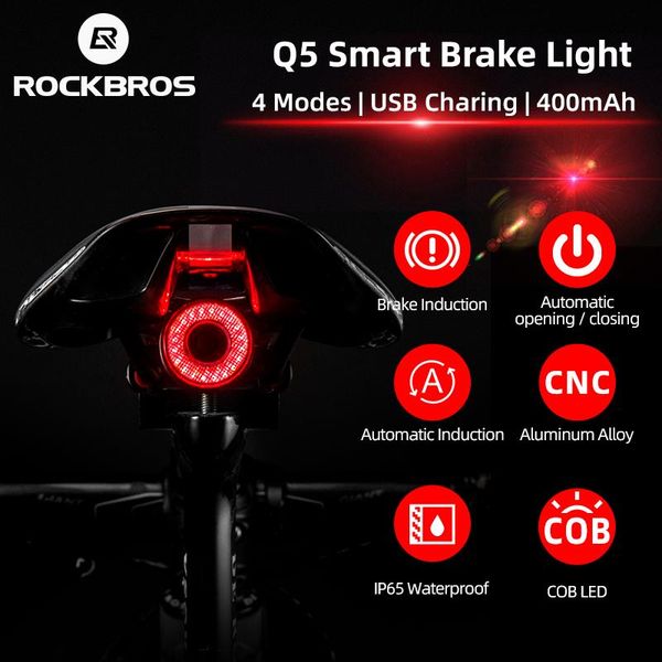 

bicycle smart auto brake sensing light ipx6 waterproof led charging cycling taillight bike rear accessories q5 lights