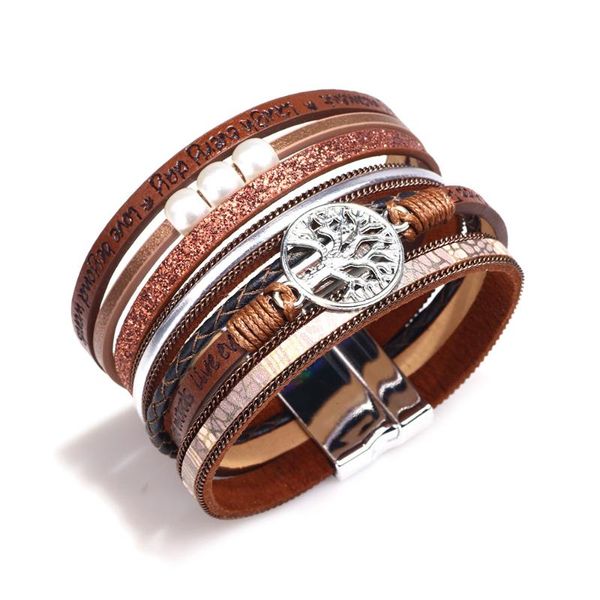 

fashion bracelet gift men women charms open tree multilayer leather wrap bracelets jewelry accessories tennis, Golden;silver