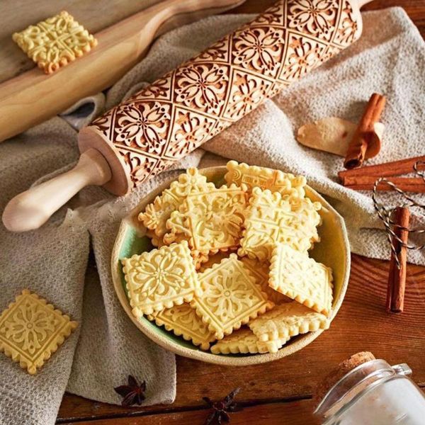 

rolling pins & pastry boards christmas rock snowflake elk wooden embossing baking cookies biscuit fondant cake patterned roller