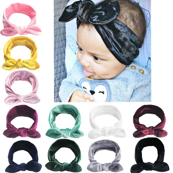 

one piece cute headband toddler baby girls boys velvet ribbon hair bows headbands big bow hair bands 11 colors, White