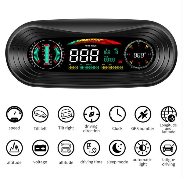 

p18 gps hud head up smart gps slope meter display car speedometer inclinometer pitch automotive altitude for universal cars