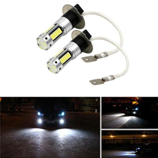 

emergency lights 2pcs h3 super bright led bulb 4014smd 12v 6000k white car fog driving drl light bulbs kit auto