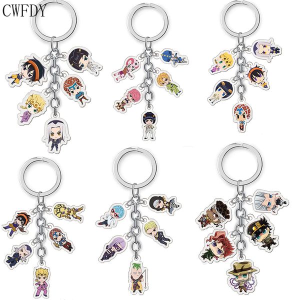 

anime jojos bizarre adventure keychain cartoon figure acrylic key ring kujo jotaro ghirga narancia bruno key chain cosplay gifts, Slivery;golden