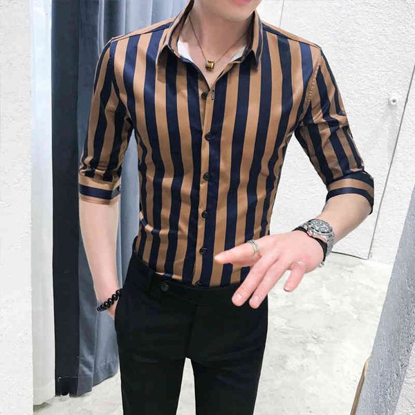 

t shirts summer mark of wearing trendy 2021 half striped sleeve for fine men fit formal business wear men's blouse 3xl-m 7asg, White;black