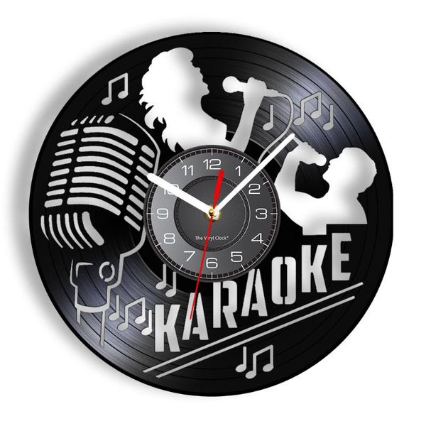 

wall clocks karaoke with microphone cd disc clock recording mic disks crafts musical art room decor singer gift