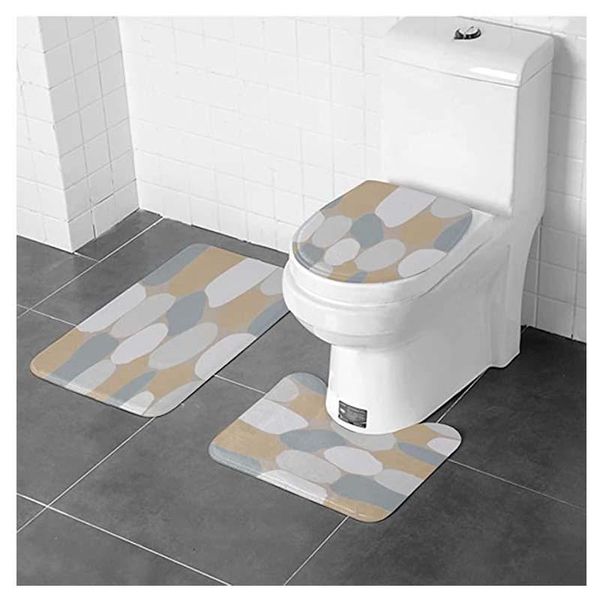 

carpets 3 piece abstract pebbles bathroom rugs set include contour mat, toilet lid cover and bath rug, ultra soft microfiber non-slip, m