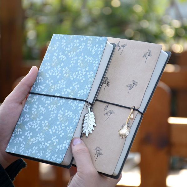 

notepads retro a5 pu leather strapped notebook literary portable travel blank inner page diary, Purple;pink