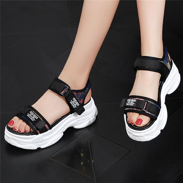 

high platform chunky sandals women's 2021 fashion summer women beach casual thick soled woman shoes white, Black