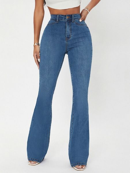 

sxy curvy high waist flare leg jeans r01r#, Blue