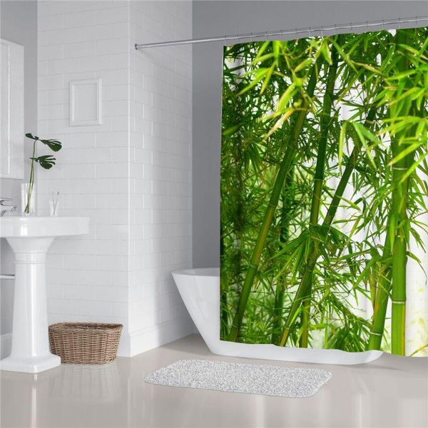 

shower curtain green bamboo zen with 12 hooks fabric polyester curtains