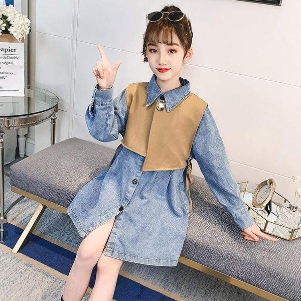 

spring autumn design teens grils denim dresses kids fashionable 5-14 years old girl clothing vestido de menina girl's, Red;yellow