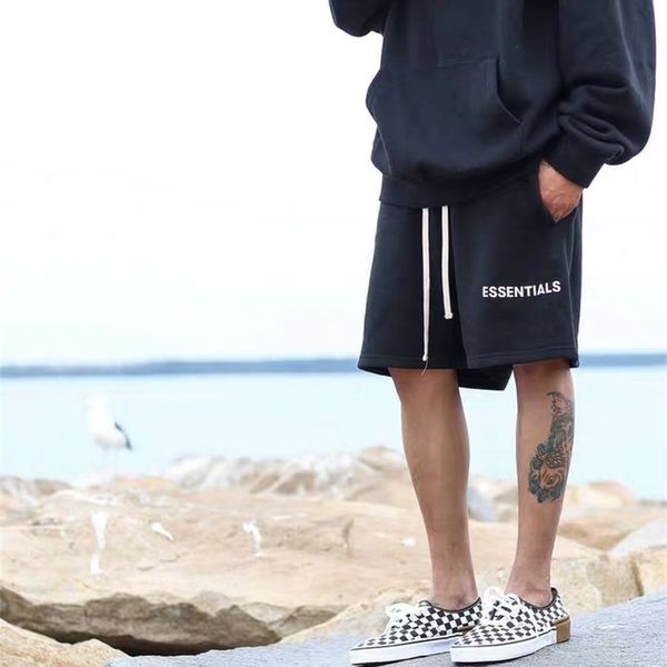 

trendy casual pants high street fog print men's summer loose sports beach ess shorts, White;black