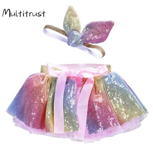 

girls kids tutu party dance ballet baby bling costume skirt+ears headband set ball gown skirts rainbow skirt, Blue