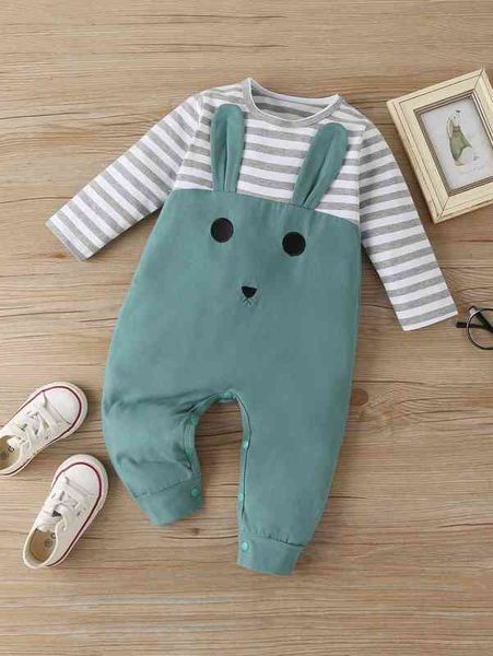 

baby striped cartoon embroidery 3d ear design jumpsuit she, Blue