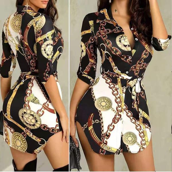 

spring dress fashion printed gold chain shirt women's t-shirt, White