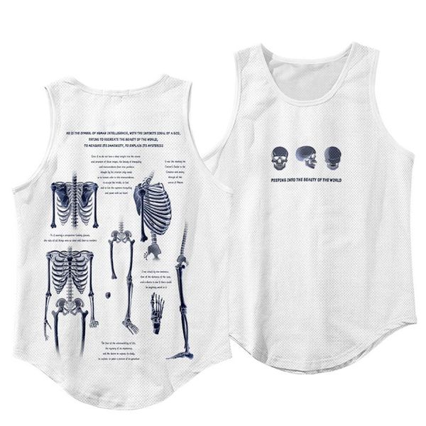 

men' tank men bodybuilding white skeleton print summer workout sleeveless shirt man vest gyms fitness clothing, White;black