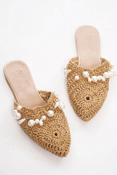 

slippers women's skin pearl detail straw braid afl076, Black