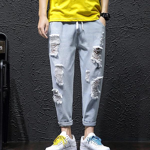 

men's jeans summer korean style of the trendy brand ins personality casual comfortable loose large size wild, Blue