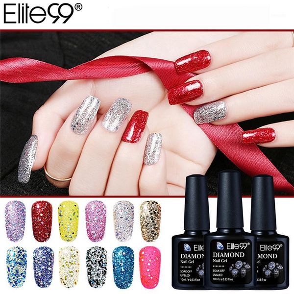 

elite99 nail art design 30color 10ml soak off enamel gel polish uv lacquer diamond no wipe color1, Red;pink