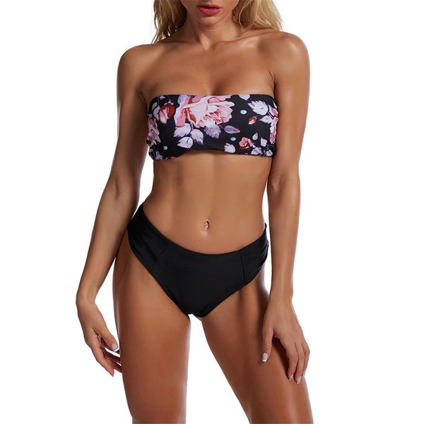 

s-xl 5 color printed bandeau bikini female swimsuit women swimwear two-pieces bikini set bather bathing suit swim wear k2619