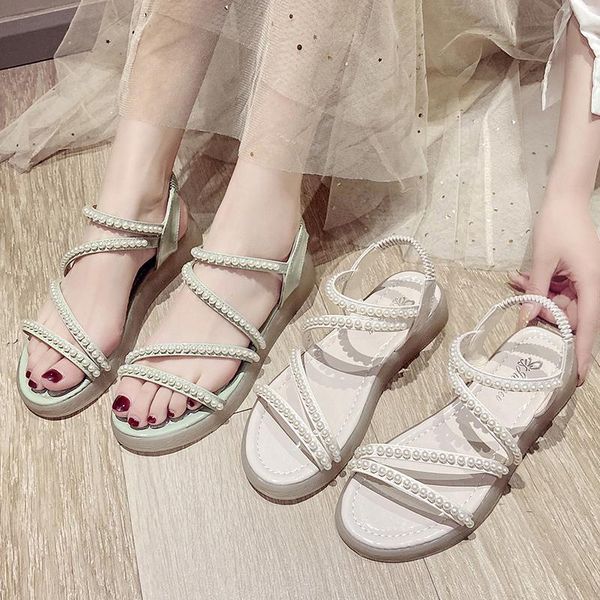 

sandals 2021 clear heels comfort shoes for women suit female beige all-match pearl black girls gladiator flat